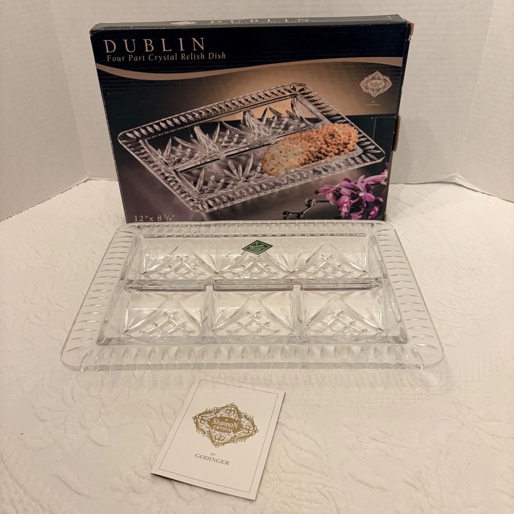 Shannon Crystal by Godinger Dublin 4 Part Relish Dish Lead Crystal Tray